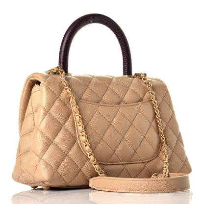 Chanel Caviar Lizard Embossed Quilted Mini Coco Handle Flap Beige 4 of 10