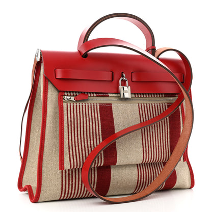 Hermes Vache Hunter Toile H Vibration Herbag Zip 31 PM Bordeaux Ficelle Rouge Piment 4 of 12