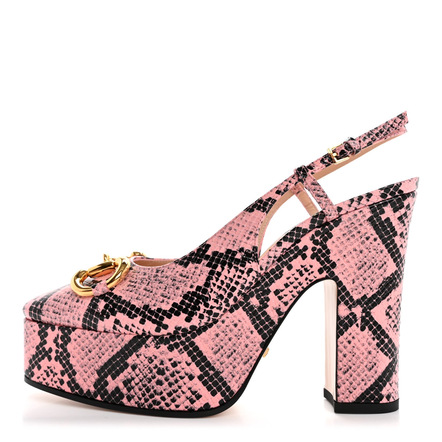 Gucci Calfskin Python Print Horsebit Platform 35/120mm Slingback Pumps 36 Wild Rose 1 of 9