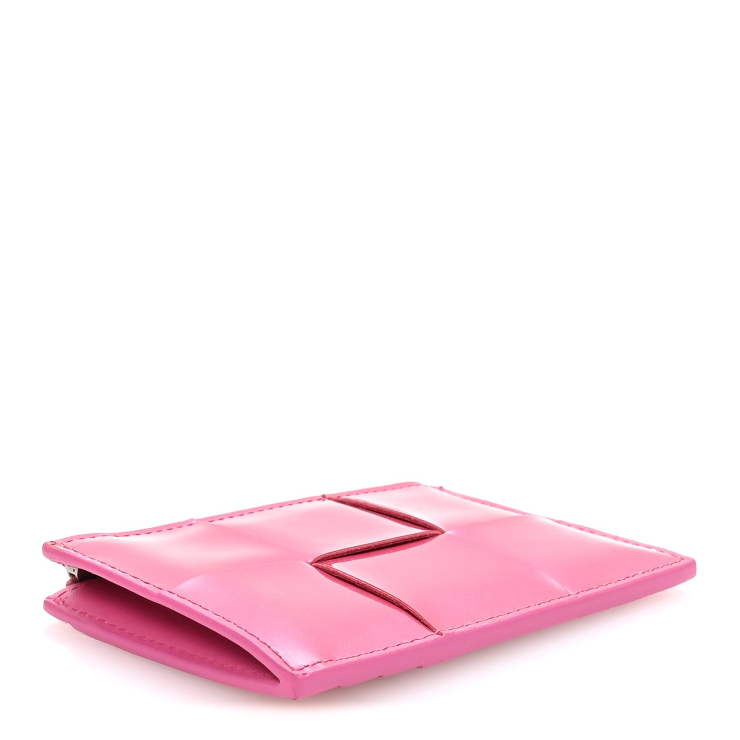 Metallic Patent Calfskin Intrecciato Cassette Zipped Card Case Pink