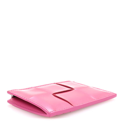 Bottega Veneta Metallic Patent Calfskin Intrecciato Cassette Zipped Card Case Pink 4 of 8