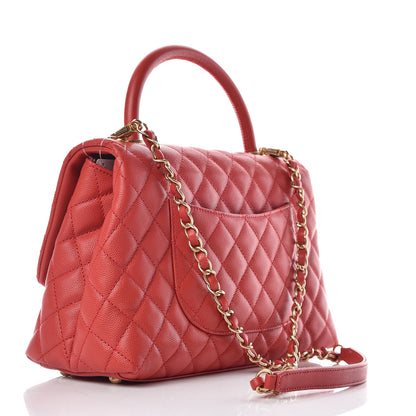 Chanel Caviar Quilted Small Coco Handle Flap Red 3 of 9