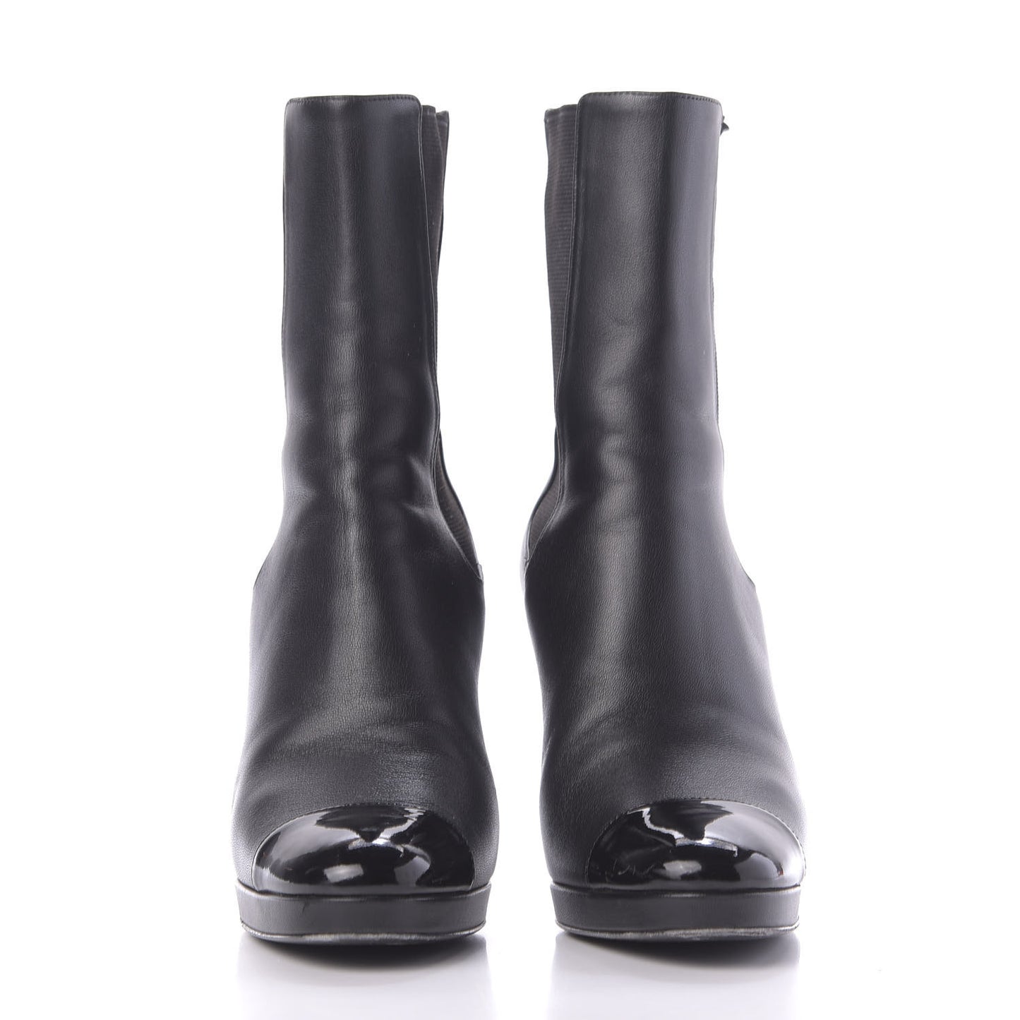 Lambskin Patent Cap Toe Pearl CC Ankle Boots 38 Black