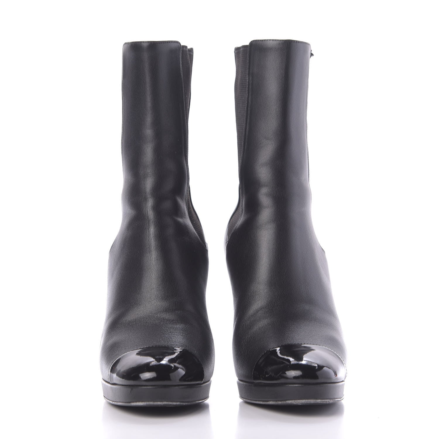 Chanel Lambskin Patent Cap Toe Pearl CC Ankle Boots 38 Black 2 of 13