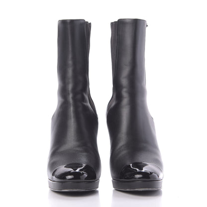 Chanel Lambskin Patent Cap Toe Pearl CC Ankle Boots 38 Black 2 of 13