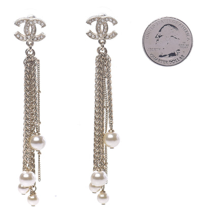 Chanel Glass Pearl CC Long Drop Earrings Gold 2 of 5