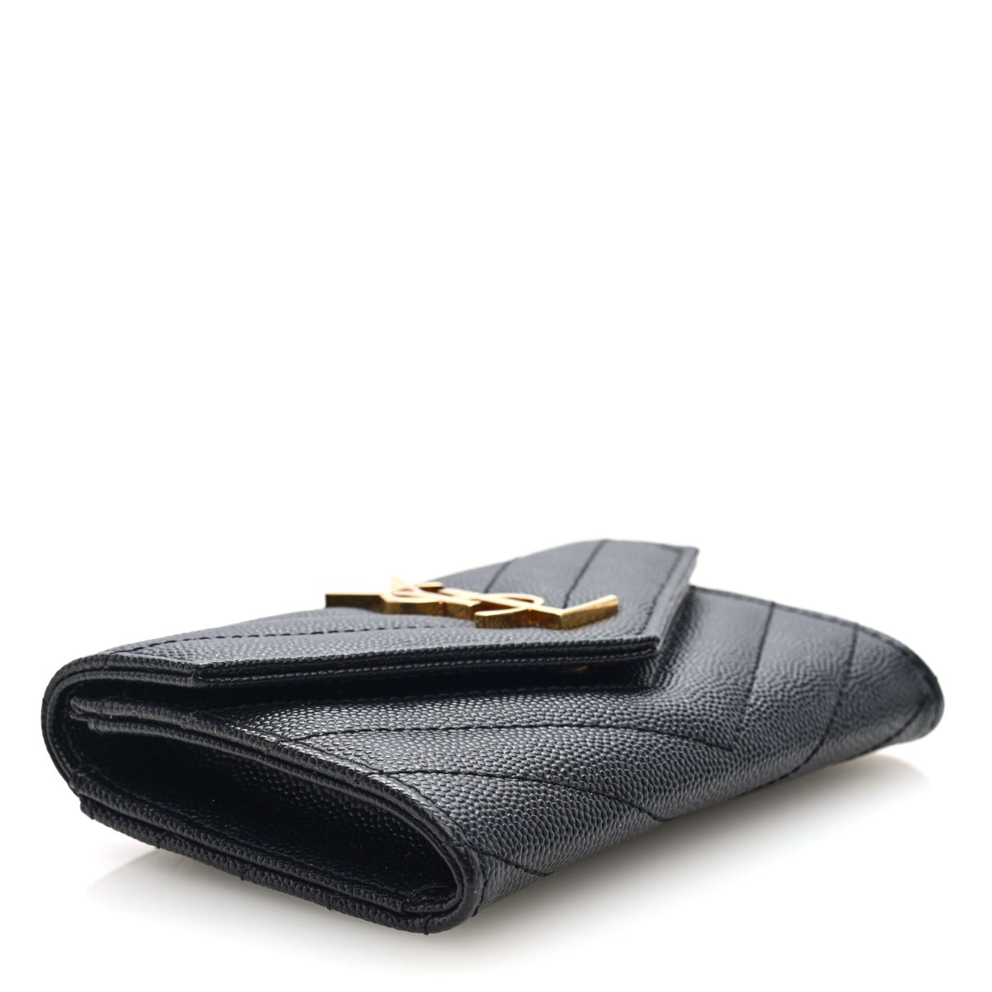 Grain De Poudre Matelasse Chevron Small Monogram Envelope Wallet Black