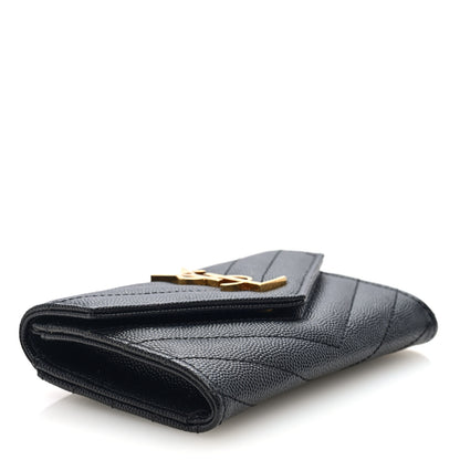 Saint Laurent Grain De Poudre Matelasse Chevron Small Monogram Envelope Wallet Black 4 of 6