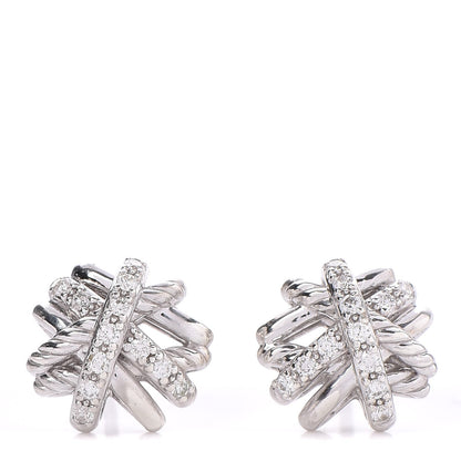 David Yurman Sterling Silver Diamond 11mm Crossover Earrings 1 of 4