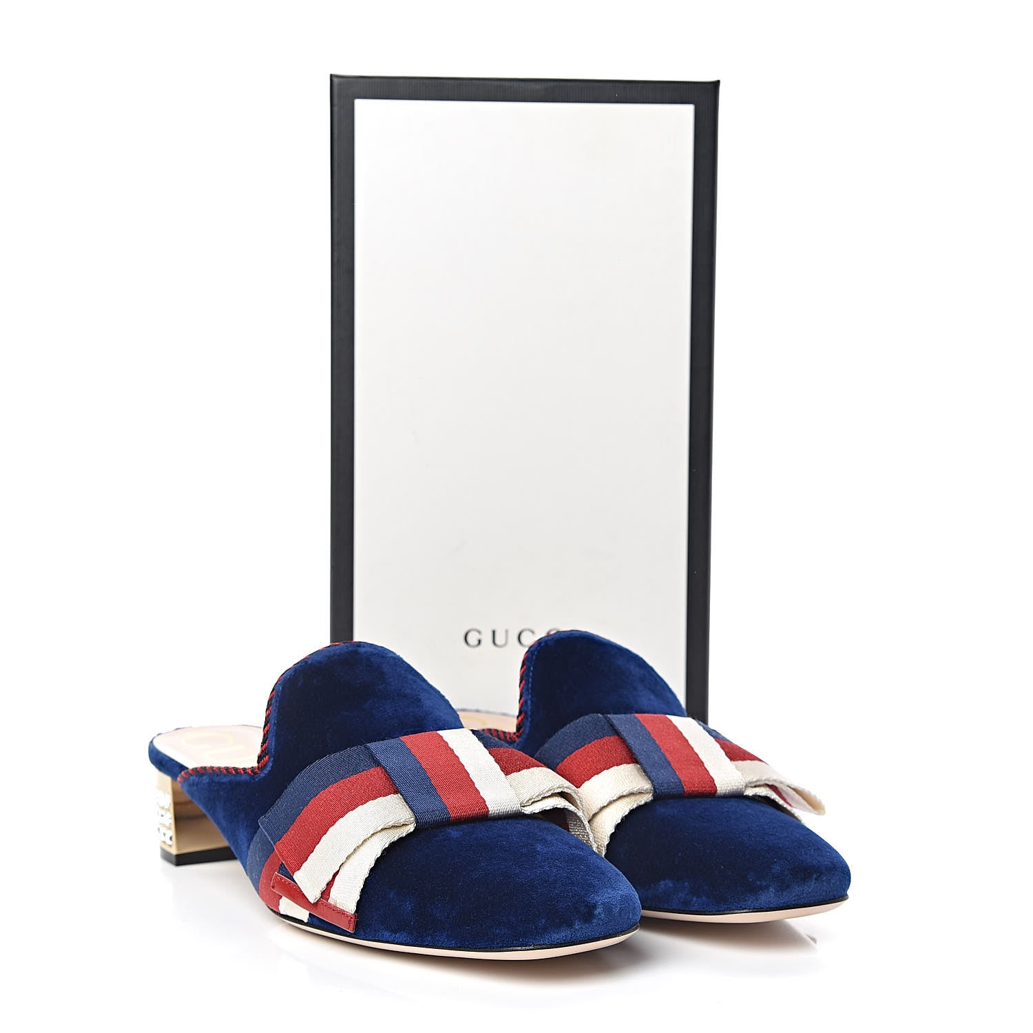 Gucci Velvet Crystal Sylvie Bow Mules 38.5 Blue 9 of 9