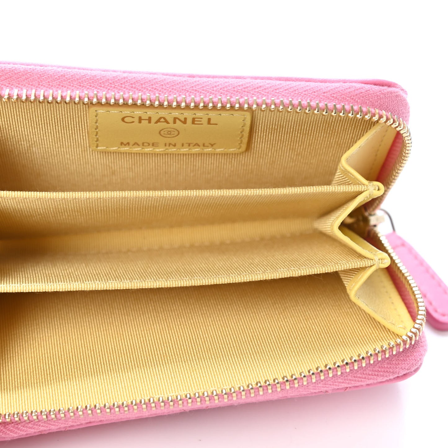 Lambskin Quilted Zip Around Coin Purse Wallet Pink Yellow