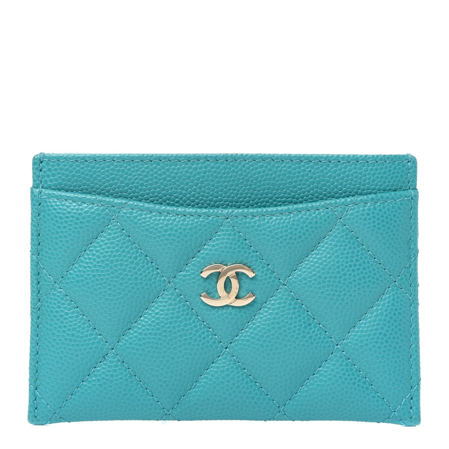 Caviar Quilted Card Holder Turquoise