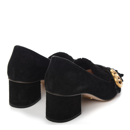 Gucci Kid Scamosciato GG Marmont Fringe 50mm Loafer Pumps 36.5 Black 4 of 10