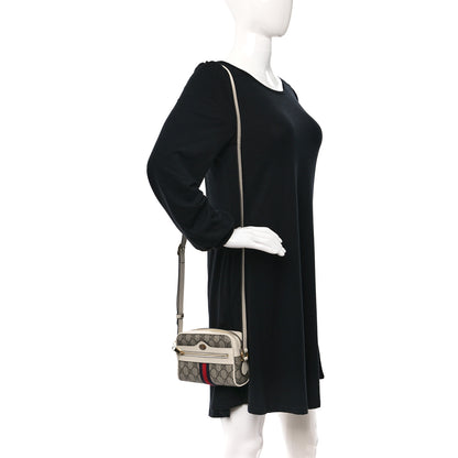Gucci GG Supreme Monogram Textured Calfskin Web Mini Ophidia Shoulder Bag Beige Ebony Mystic White 2 of 9