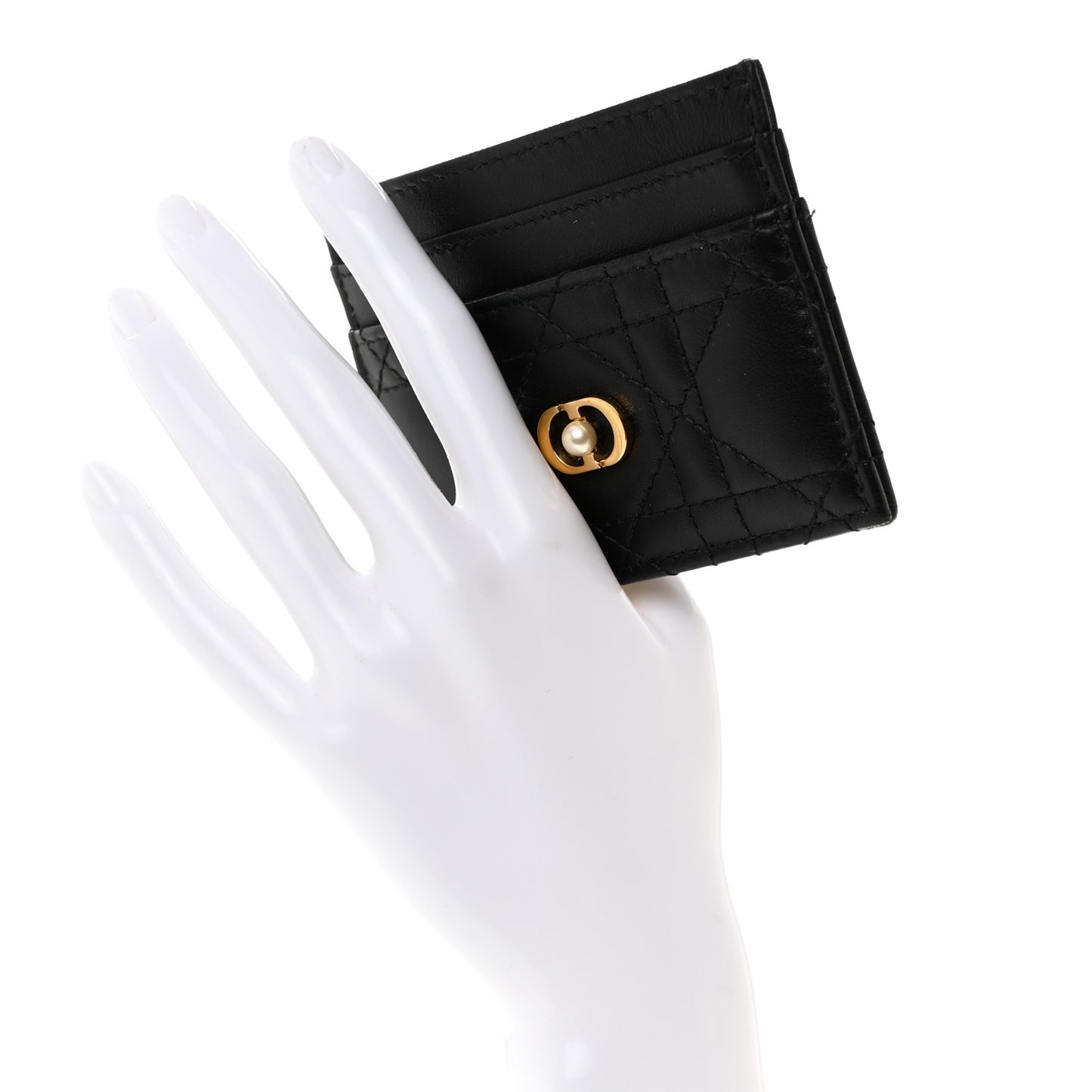 Lambskin Pearl Cannage Dior Jolie Freesia Card Holder Black