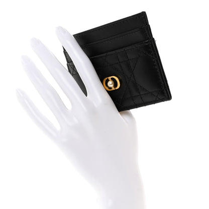 Christian Dior Lambskin Pearl Cannage Dior Jolie Freesia Card Holder Black 2 of 9