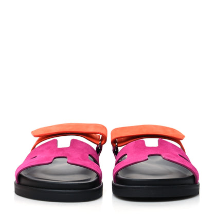Hermes Suede Goatskin Womens Chypre Sandals 37 Rose Chapas Orange Synthetique 2 of 9