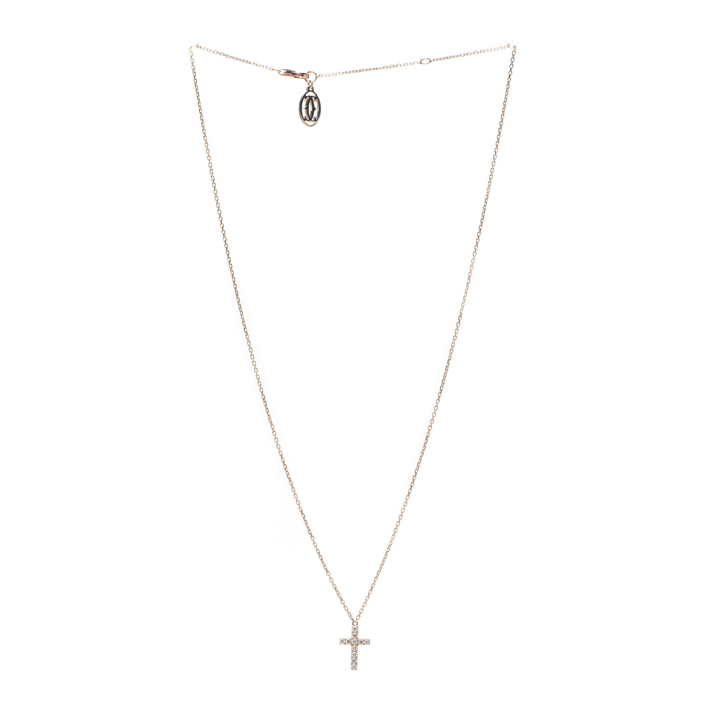 18K Pink Gold Diamond Symbols Cross Pendant Necklace