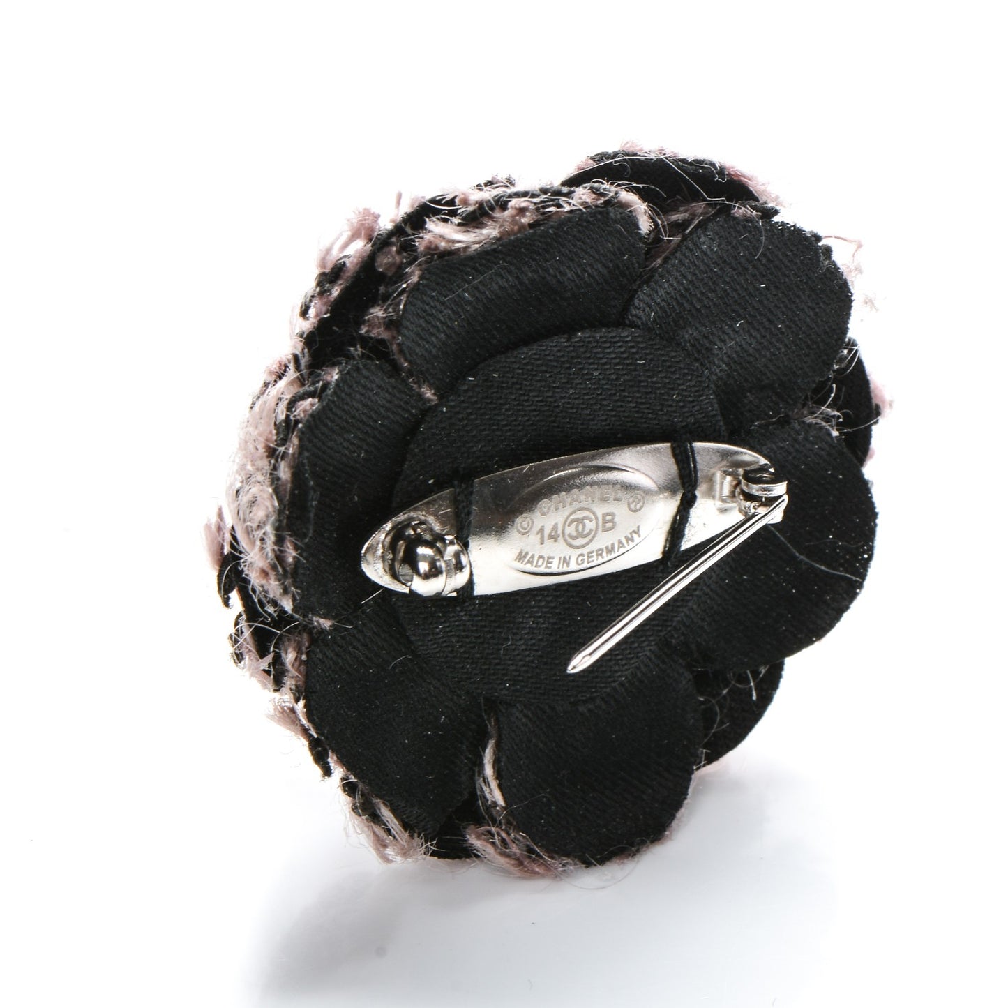 Tweed Pearl Small Camellia Brooch Pink
