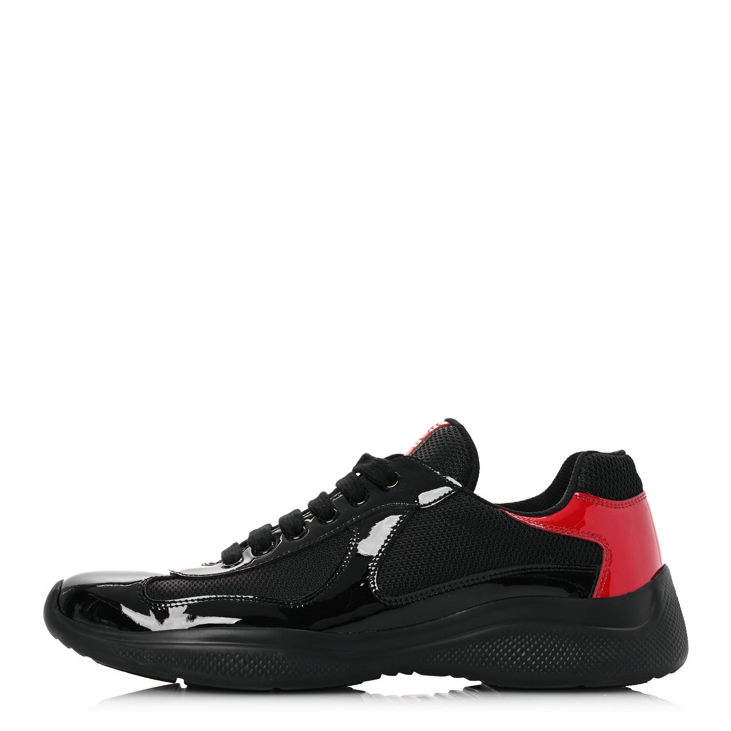 Prada Patent Mens America's Cup Patchwork Sneakers 8 Black Red 1 of 12