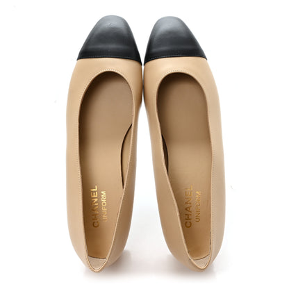 Chanel Lambskin Cap Toe CC Uniform Ballerina Flats 40.5 Beige Black 2 of 9