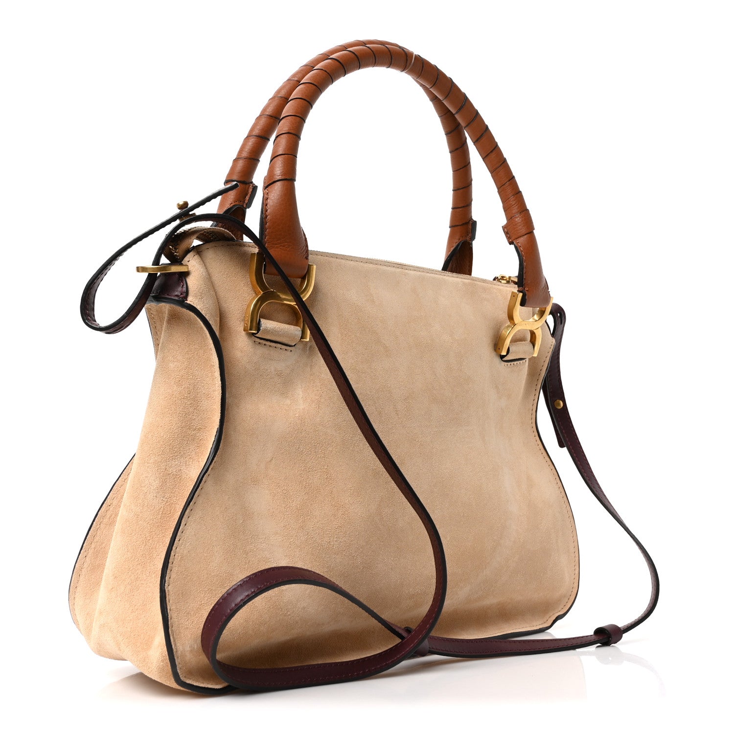 Chloe Suede Calfskin Braided Medium Marcie Double Carry Beige 3 of 10