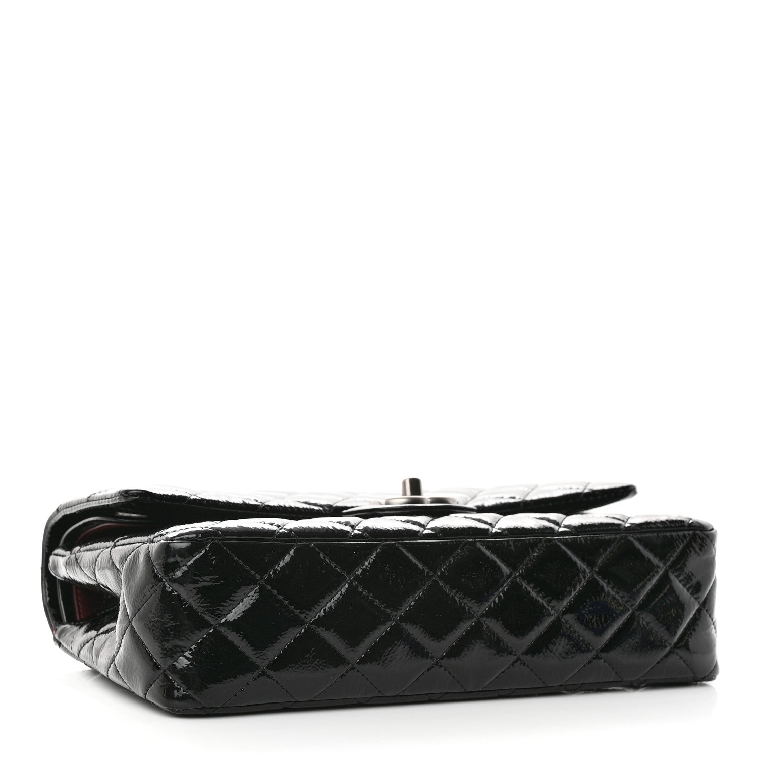 Chanel Crumpled Patent Quilted Medium Double Flap Black 4 of 14