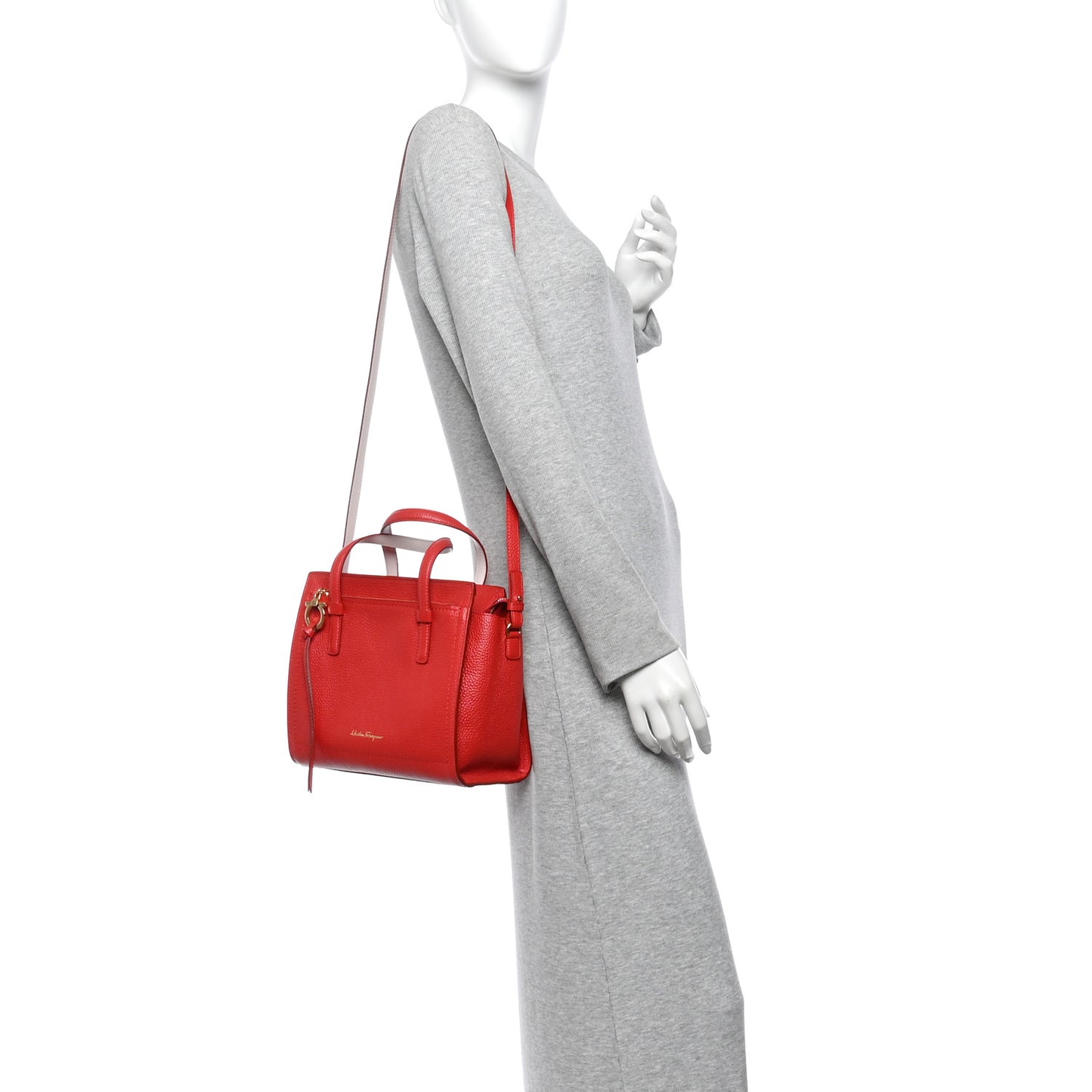 Hammered Calfskin Double Handle Small Amy Tote Flame Red Jasmine Flower