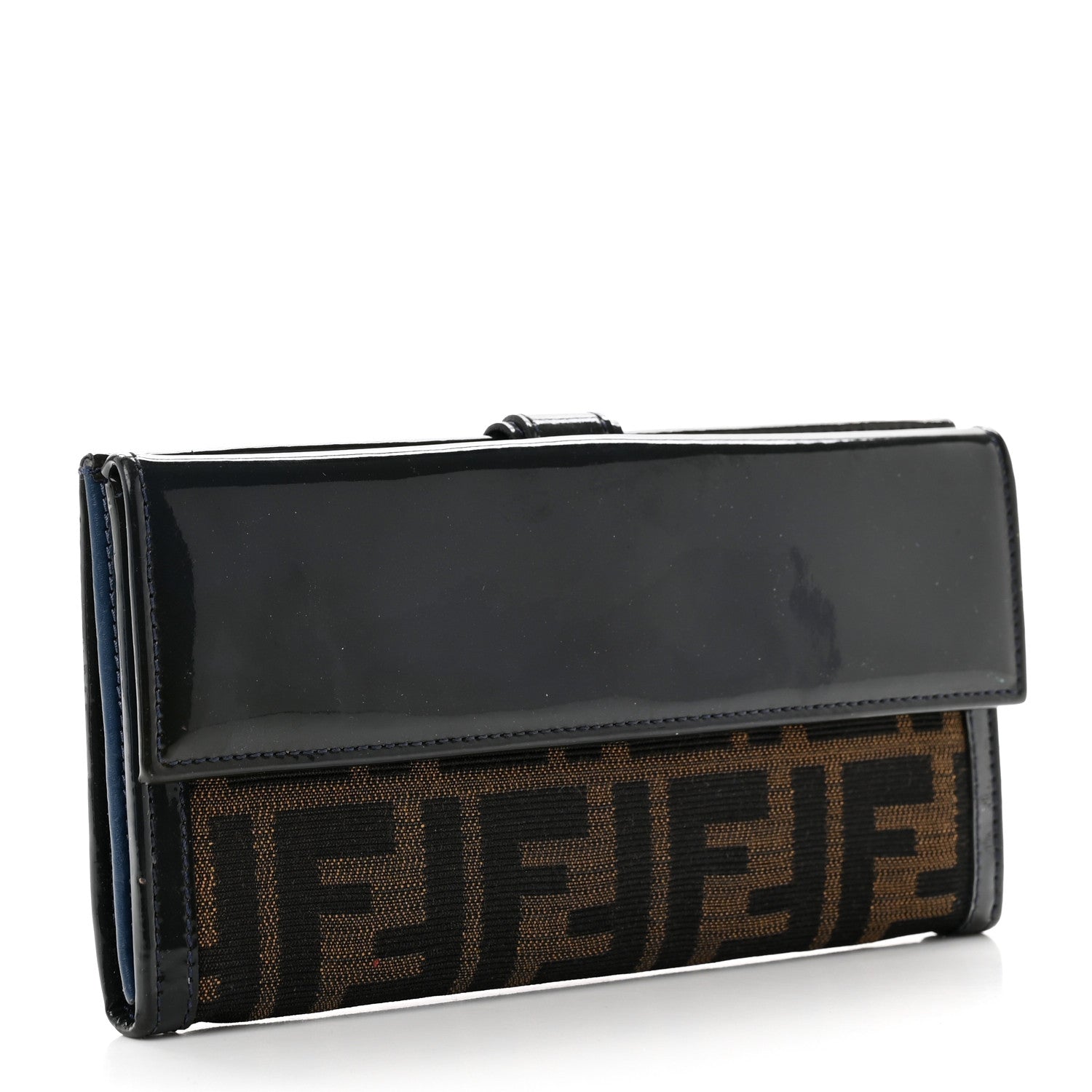 Fendi Zucca Patent Continental Wallet Tobacco Blue 3 of 9