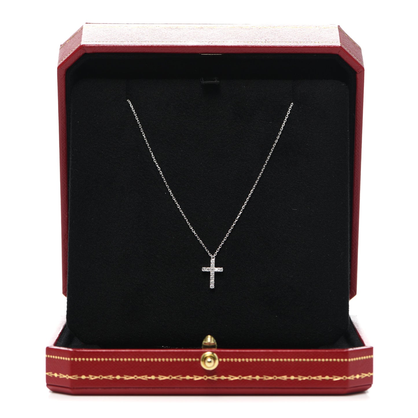 18K White Gold Diamond Symbols Cross Pendant Necklace