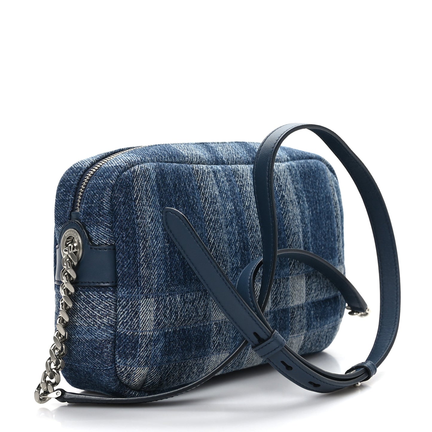 Calfskin Demin Check Small Lola Camera Bag Navy