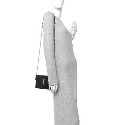 Saint Laurent Grain De Poudre Matelasse Chevron Monogram Envelope Chain Wallet Black 2 of 13