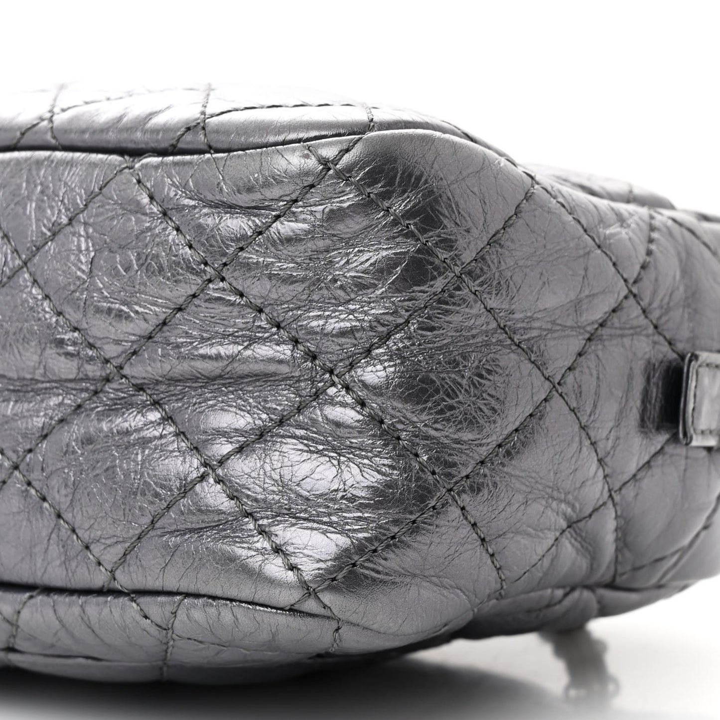 Metallic Aged Calfskin Quilted Medium Reissue Camera Case Dark Silver
