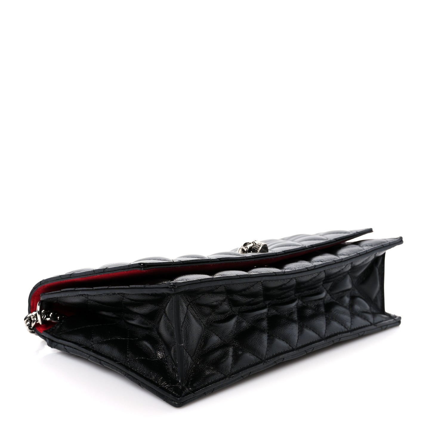 Calfskin Quilted Medium Skull Chain Crossbody Bag Black
