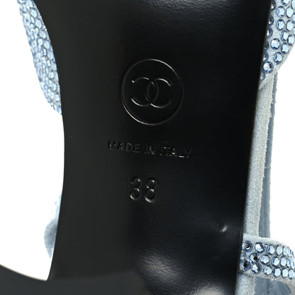 Chanel Strass Grosgrain Cap Toe CC Slingback Pumps 38 Blue Black 7 of 8