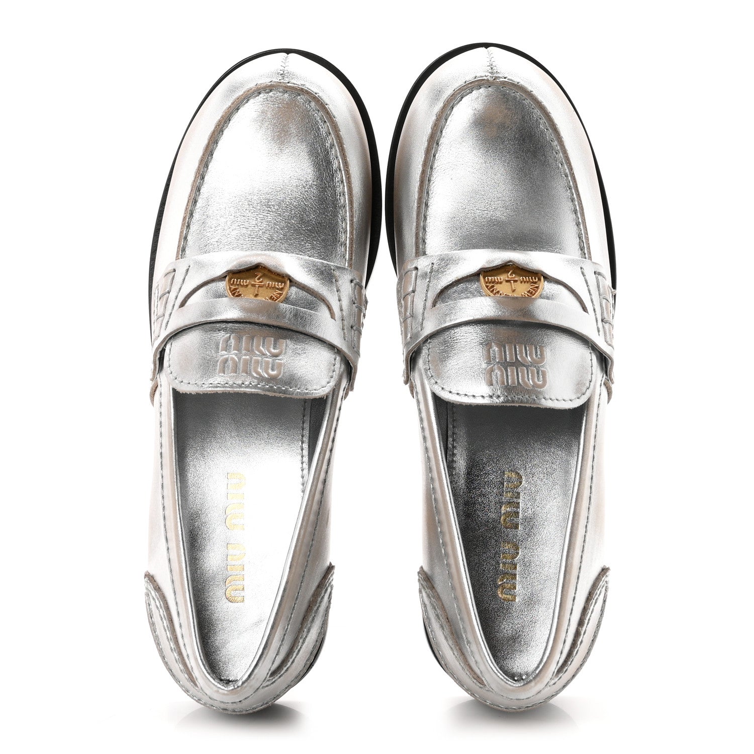 Miu Miu Vitello Deco Penny Loafer 39 Argento 2 of 10