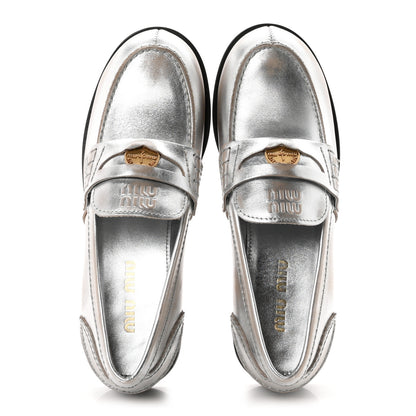 Miu Miu Vitello Deco Penny Loafer 39 Argento 2 of 10