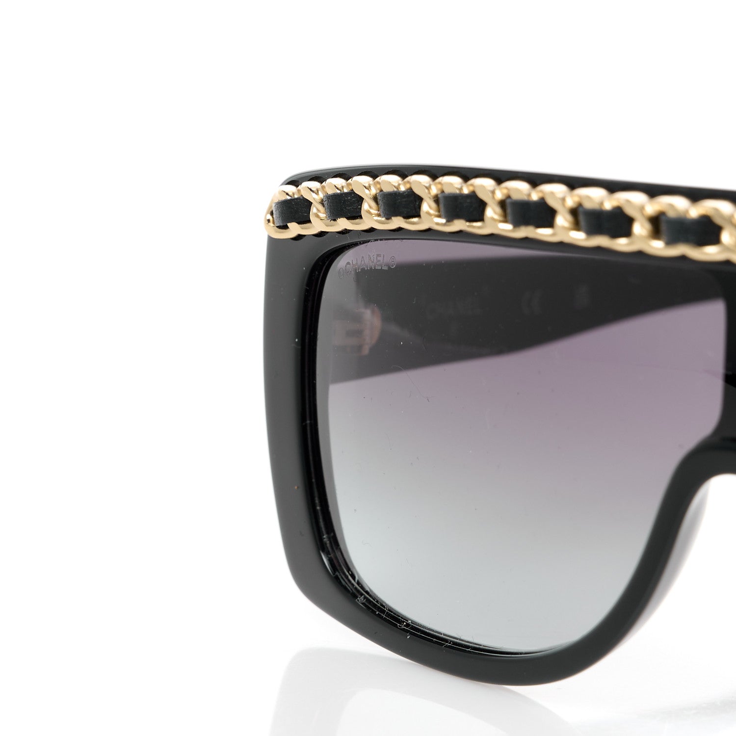 Chanel Lambskin Chain Acetate Shield Sunglasses Black 7 of 8