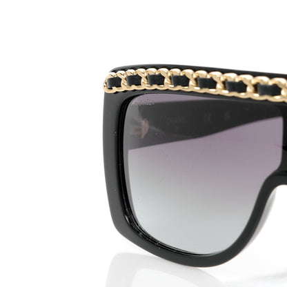 Chanel Lambskin Chain Acetate Shield Sunglasses Black 7 of 8