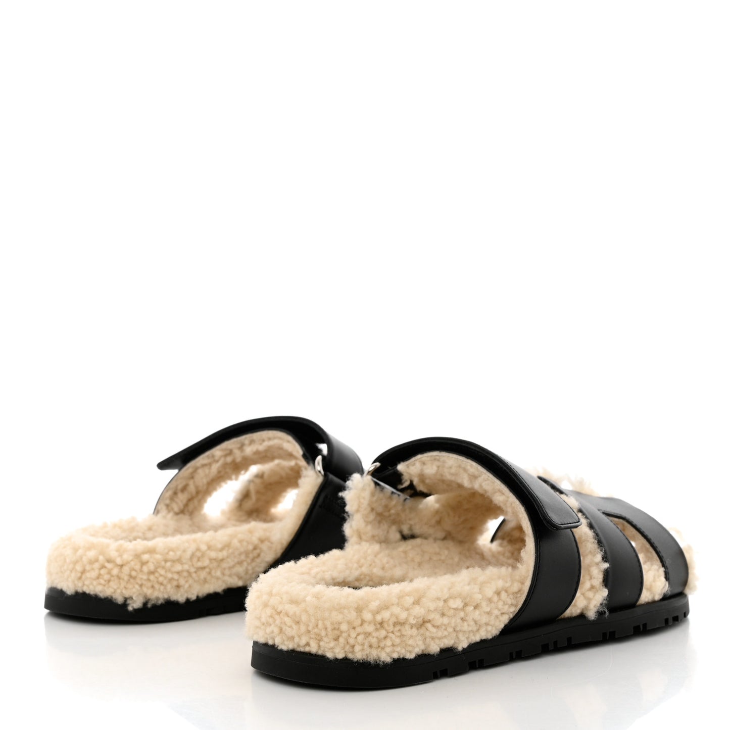 Calfskin Woolskin Womens Chypre Sandals 36 Black Ecru
