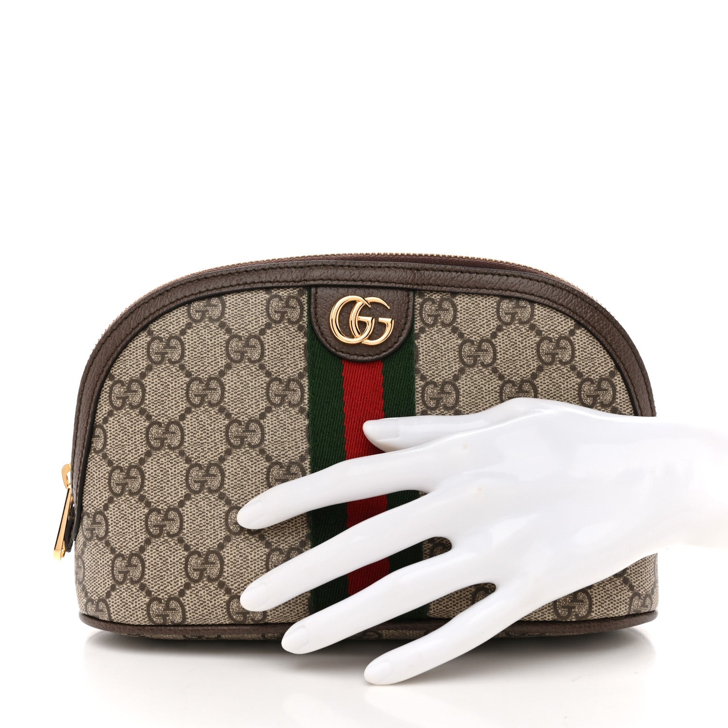 Gucci GG Supreme Monogram Textured Calfskin Web Large Ophidia Cosmetic Case Beige Ebony New Acero 2 of 7
