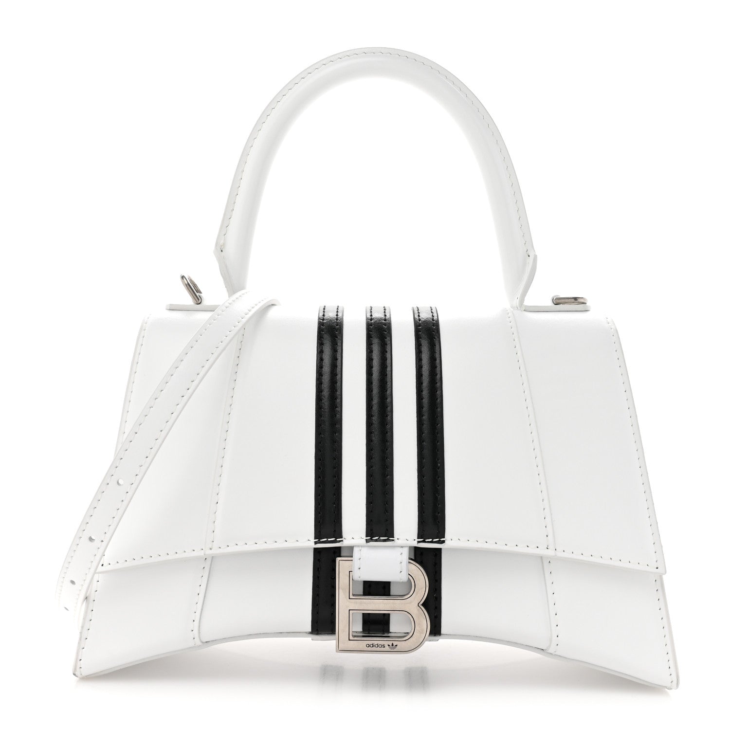 Balenciaga X ADIDAS Shiny Box Calfskin Small Hourglass Top Handle Bag Off White Black 1 of 15