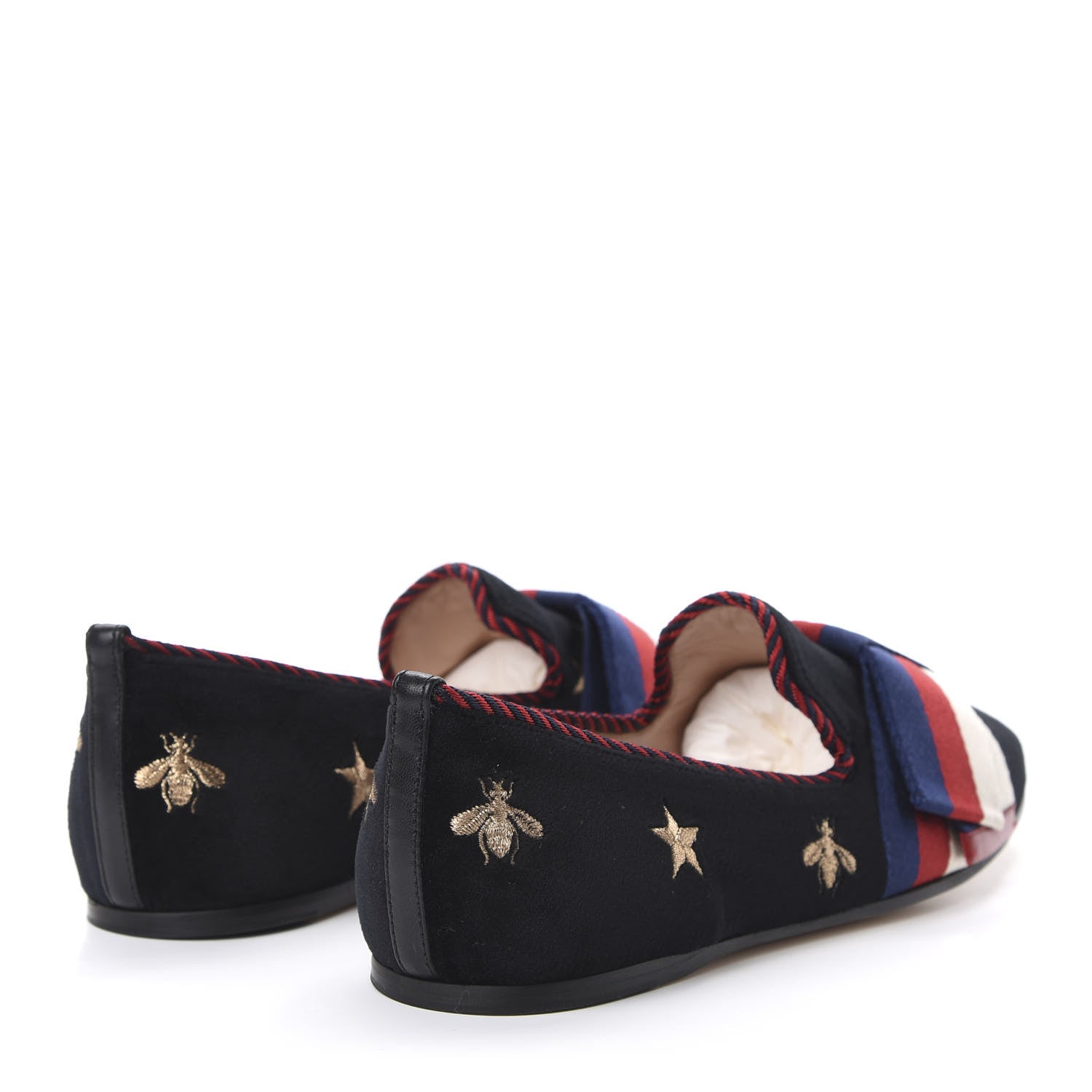 Gucci Velvet Bee Star Embroidered Sylvie Bow Loafers 36 Black 4 of 9