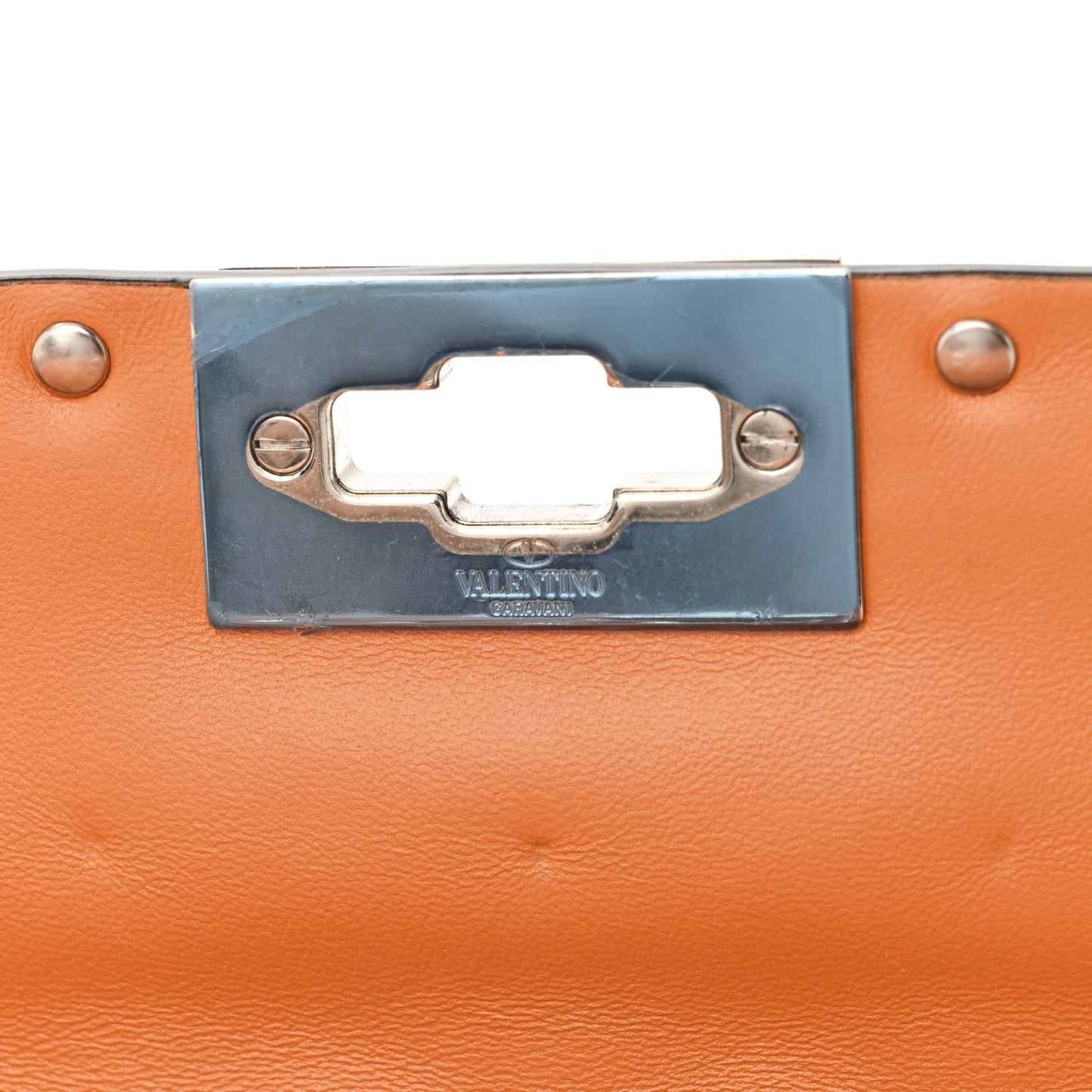 Patent Small Rockstud Spike Shoulder Bag Orange