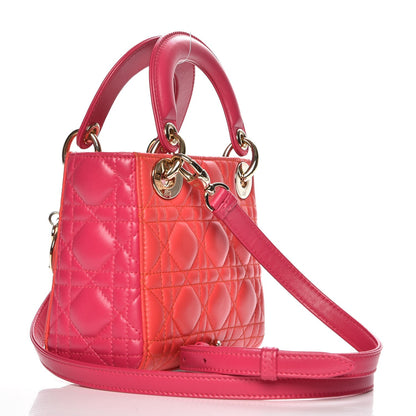 Christian Dior Lambskin Cannage Mini Bi-Color Lady Dior Orange Fuchsia 3 of 8