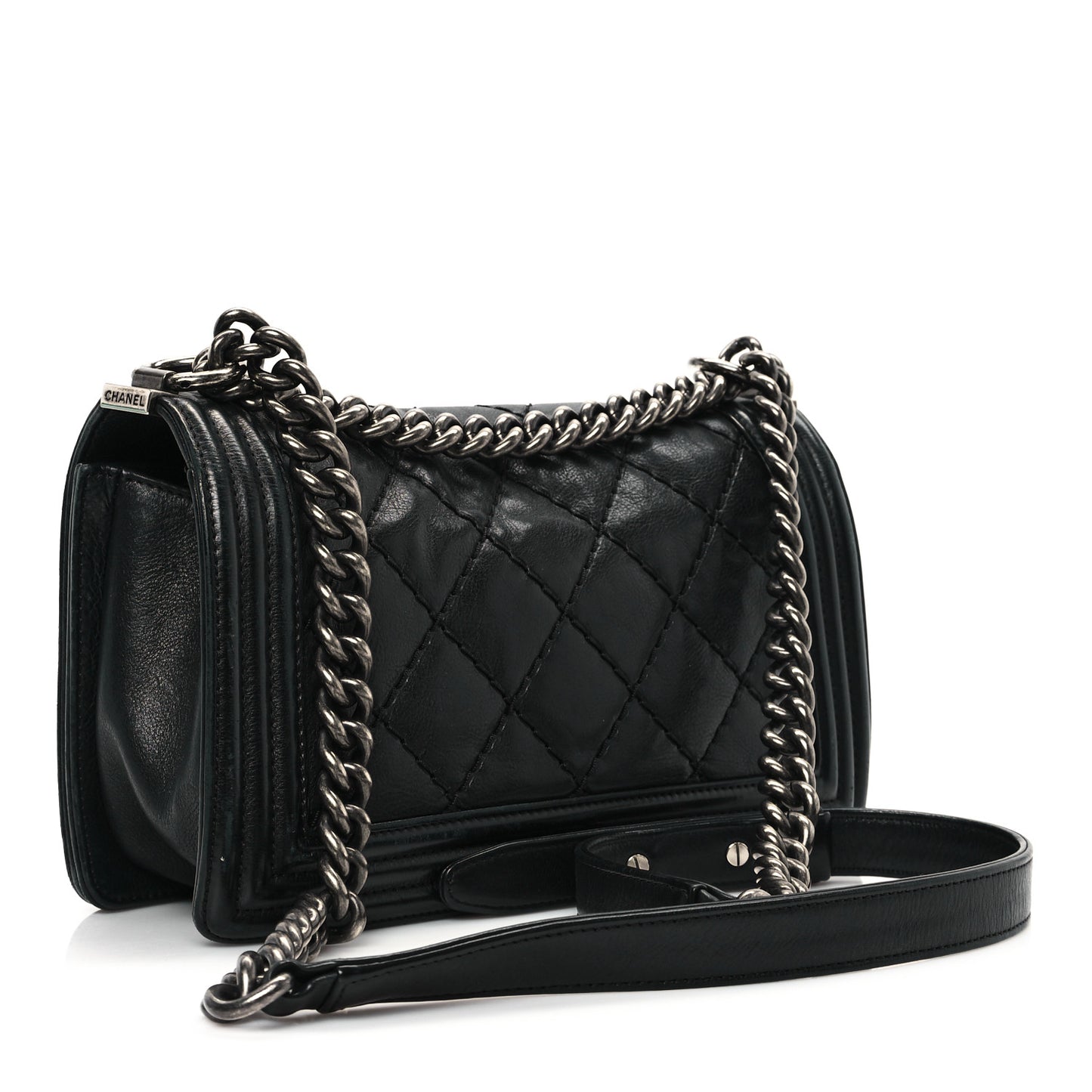 Calfskin Double Stitch Medium Boy Flap Black