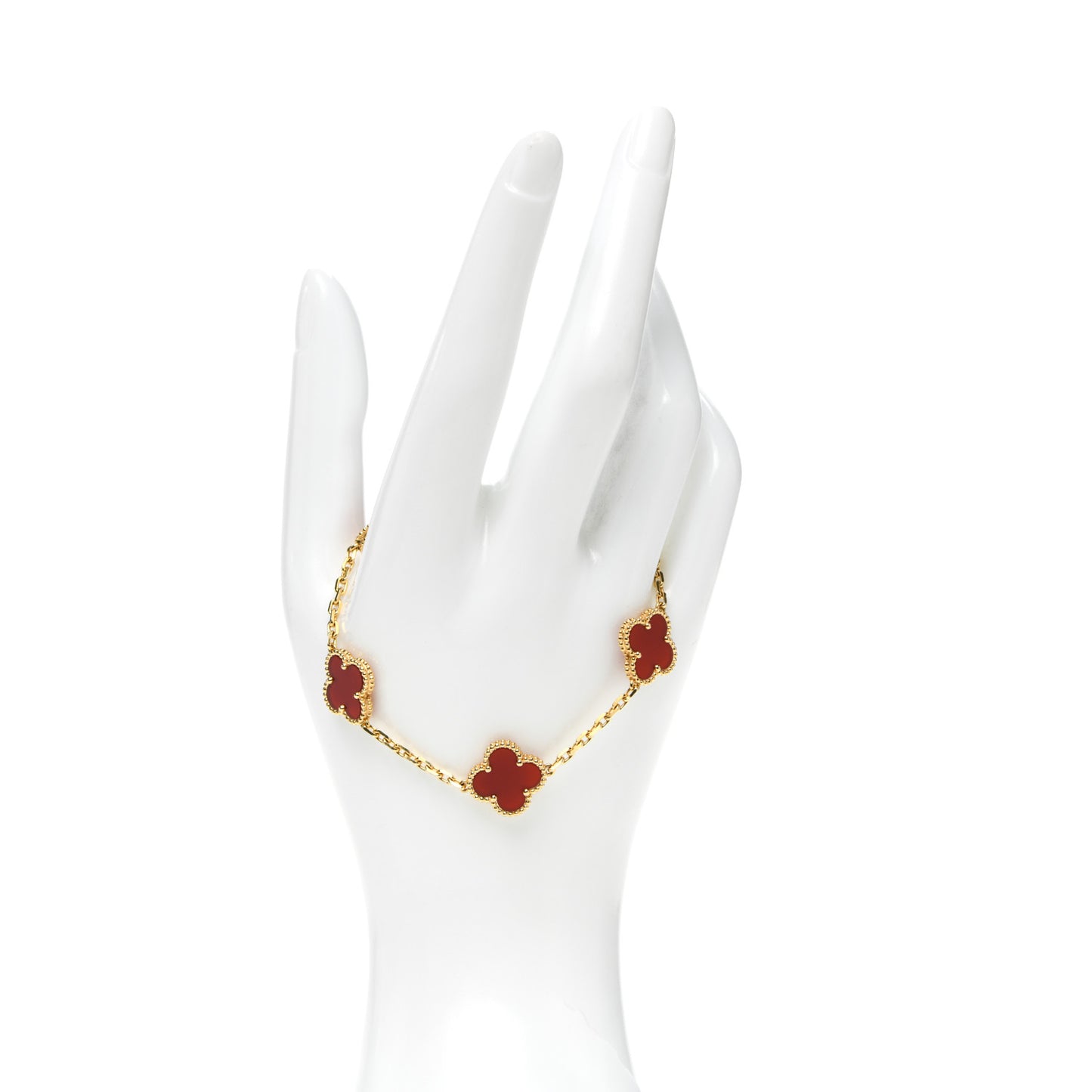18K Yellow Gold Carnelian 5 Motifs Vintage Alhambra Bracelet
