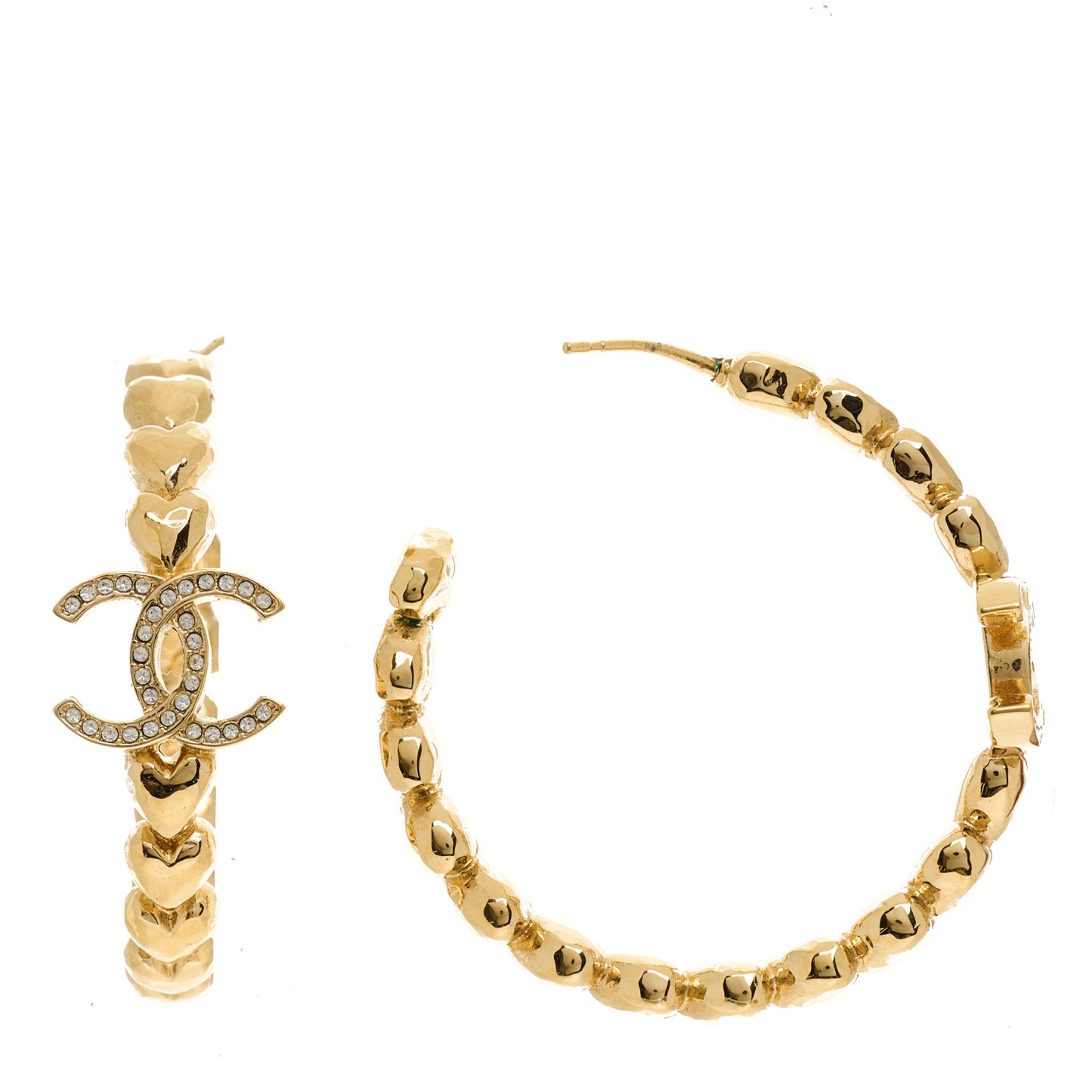 Crystal Heart CC Hoop Earrings Gold