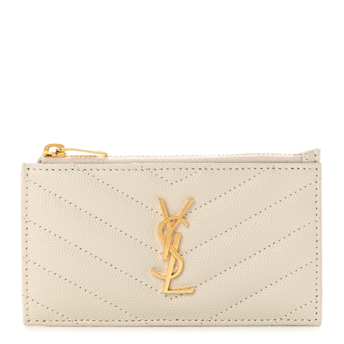 Grain De Poudre Matelasse Chevron Monogram Fragments Zippered Card Case Blanc Vintage