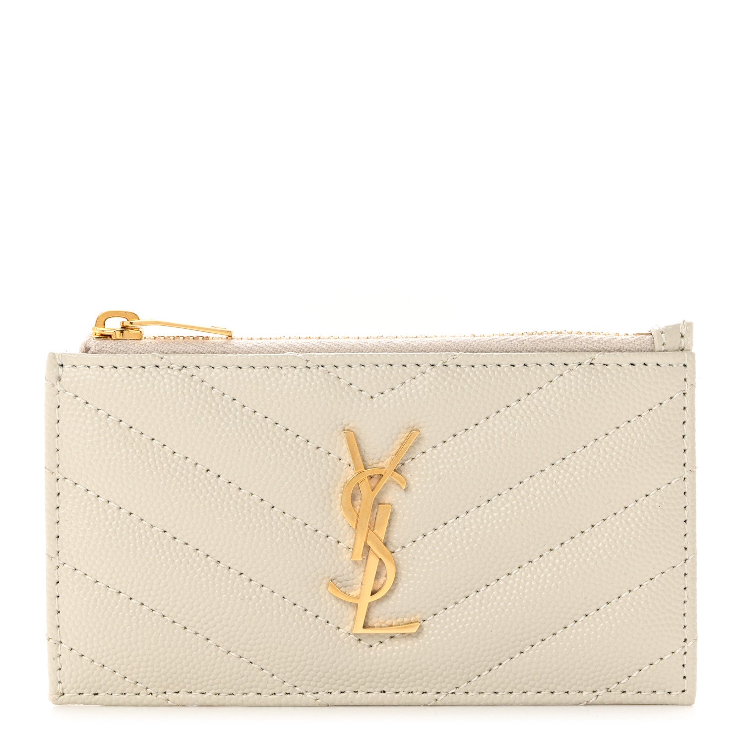 Saint Laurent Grain De Poudre Matelasse Chevron Monogram Fragments Zippered Card Case Blanc Vintage 1 of 8